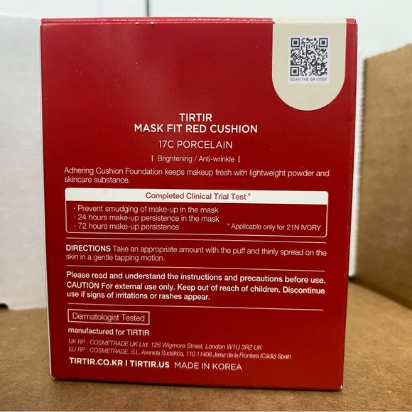 NEW TIRTIR Mask Fit‎ Red Cushion Face Cream 17C Porcelain 0.63 Fl Oz - Picture 6 of 8